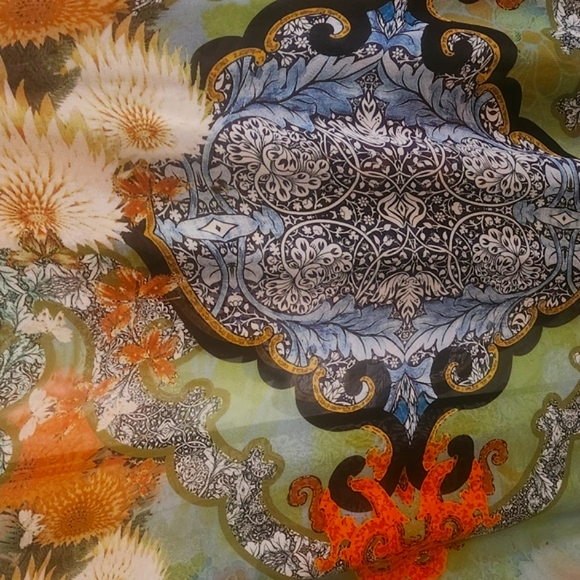 Citron Green, Blue, Orange And Black Long Sheer Kimono - Picture 4 of 5